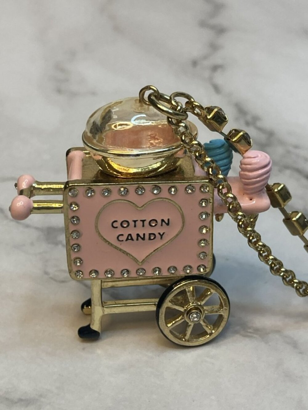 Betsey Johnson *Rare* Pink Cotton Candy Cart Pendant Necklace - 3B - Picture 6 of 9